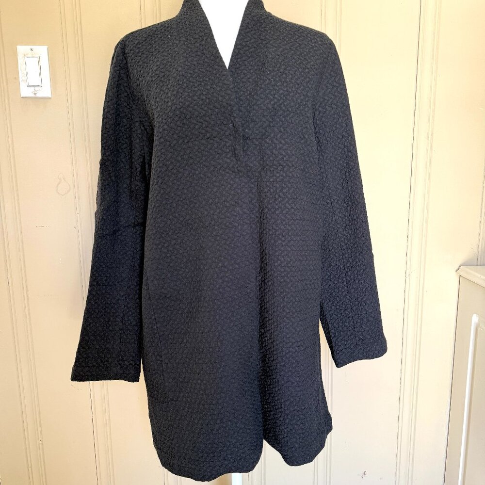 Eileen Fisher Black High Collar Jacket Cotton Tencel Stretch Chevron